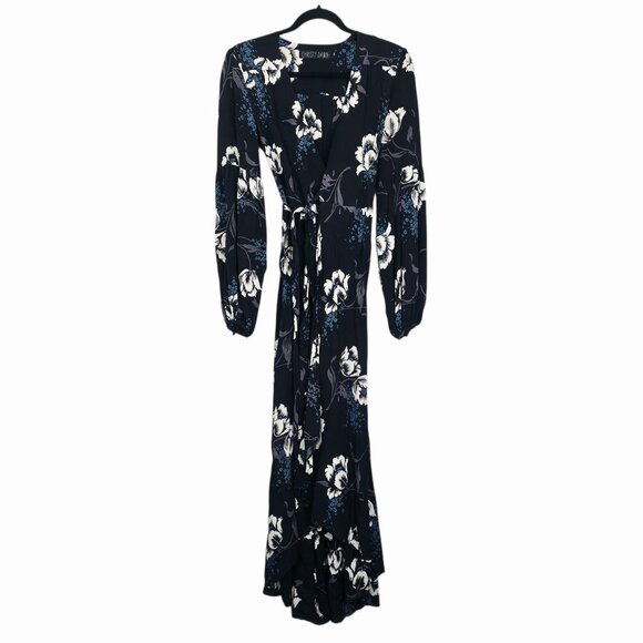 Christy Dawn Bergen Midnight Floral Dress Wrap Black Blue Maxi Size S - Picture 3 of 8